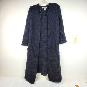 Cotton Emporium Women's long black loose nubby knit cardigan sweater cozy goth S